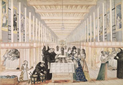 De Ziekenzaal van de Zusters van Liefde tijdens een bezoek van Anna van Oostenrijk (1601-66) c.1640 door Abraham Bosse
